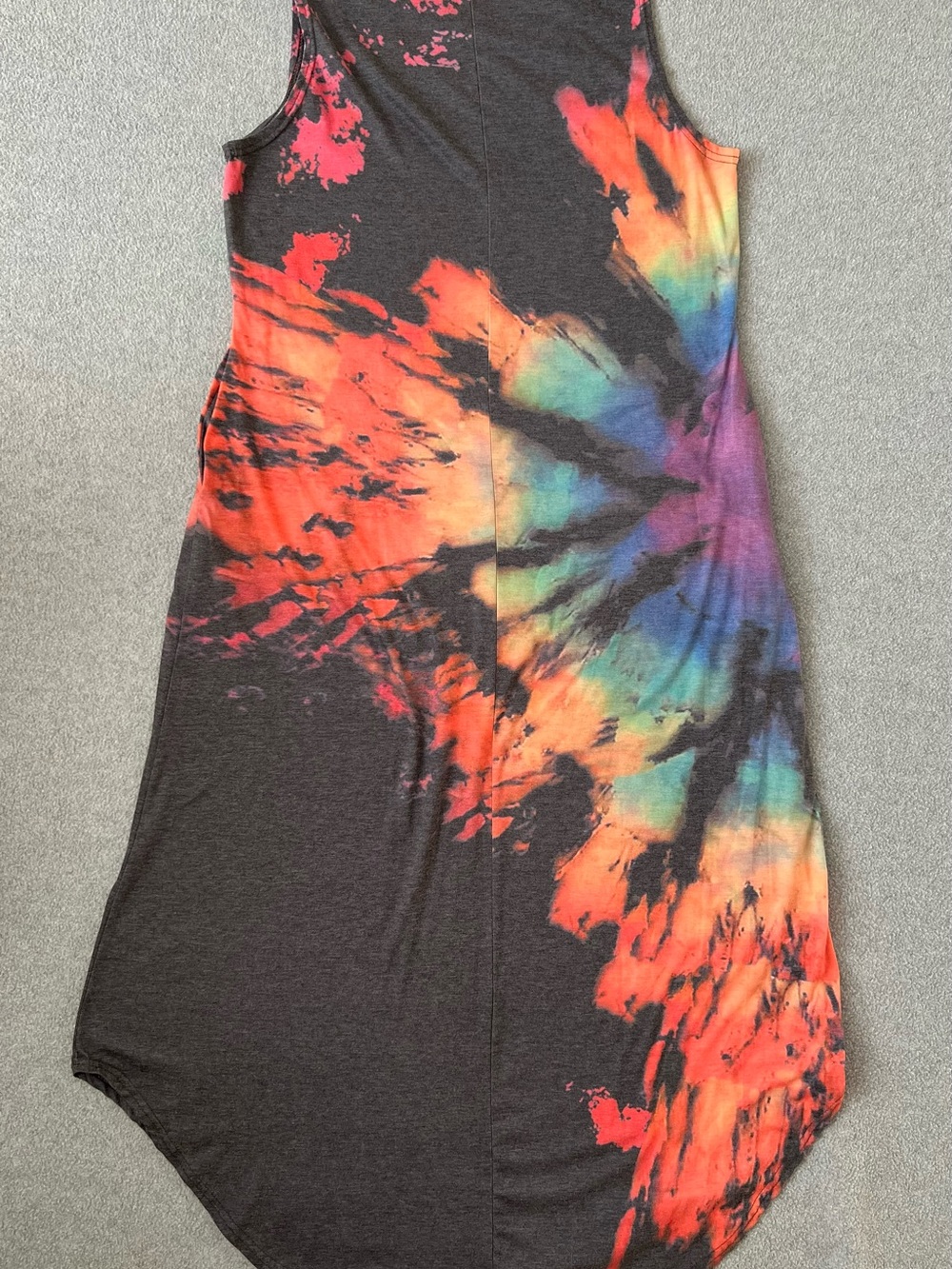 Women’s XL Tie Dye Sleeveless Midi Maxi Dress Gray Rainbow Casual Boho - Picture 3 of 8